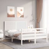 Maison Chic Posteljni okvir - Dvoposteljna postelja - Zakonska postelja z vzglavjem bel 120x200 cm trden les-J15614, (21765902) | Shoptok.si