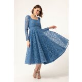 Lafaba Women's Indigo Square Neck Silvery Evening Dress Cijene