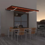 vidaXL Avtomatska tenda LED + senzor 400x350 cm oranžna/rjava