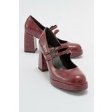 LuviShoes OREAS Women's Claret Red Pattern Heeled Shoes Cene