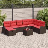  Kavčna garnitura z blazino 9 pcs Rjava in rdeča poli ratan, (5000137871) | Shoptok.si