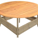 vidaXL Vrtna miza z leseno mizno ploščo bež Ø110x71 cm poli ratan | Shoptok.si
