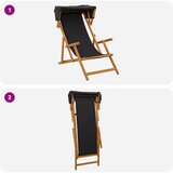  Ležaljka 3 Pozicija Čvrsto drvo eukaliptusa Crna | shoptok.hr