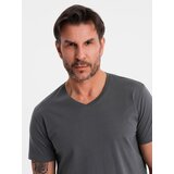 Ombre Men's BASIC classic cotton T-shirt with a serape neckline - graphite | shoptok.hr