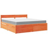 The Living Store Postelja s predali in vzmetnico vošč. rjava 180x200 cm borovina - Postelja, (21607134) | Shoptok.si