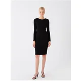 LC Waikiki Women's Knitwear Dress with a Crew Neck, Patterned and Long Sleeves.