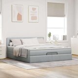vidaXL Otomanski posteljni okvir z vzmetnicami siv 200x200 cm blago | Shoptok.si