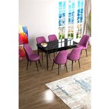 Hanah home Han - Black Marble, Purple Black MarblePurple Extendable Dining Table & Chairs Set (7 Pieces) | ePonuda.com