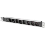 Socket strip with aluminum profile and back-up fuse, 8-way Italian output, 2 m cable IEC C14 plug