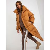 Fashion Hunters Light brown oversized long winter jacket Cene