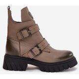 Zazoo Leather Insulated Women's Ankle Boots With Buckles And Decorative Detail | Shoptok.si