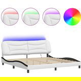 Maison Chic Posteljni okvir - Dvoposteljna postelja - Zakonska postelja z LED lučkami belo črn 200x200 cm umetno usnje-J5655, (21772867) | Shoptok.si