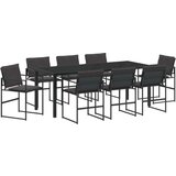 vidaXL 9-dijelni blagovaonski set s jastučićima, crna Textilene i čelik | shoptok.hr