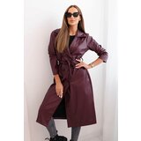 Kesi Włoski Women's faux leather trench coat with a belt and collar burgundy Cijene