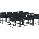  9-dijelni vrtni blagovaonski set s jastucima crni od poliratana | shoptok.hr