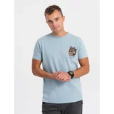 Ombre Men's cotton t-shirt with chest print - light blue