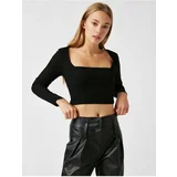 Koton Women's Black Long Sleeve Crop T-Shirt