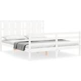 The Living Store Posteljni okvir z vzglavjem bel 160x200 cm trden les - Posteljni Okvir, (21523917) | Shoptok.si