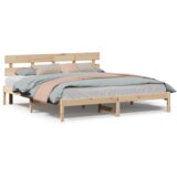 vidaXL Posteljni okvir z naslonjalom 200x200 cm Trden borov les | Shoptok.si