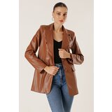 By Saygı Double Button Fake Pocket Lined Leather Jacket Cene