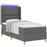 vidaXL Box Spring postelja z vzmetnico in LED temno siva 90x200 cm tkanina | Shoptok.si