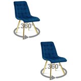  Okretna stolica CIEZA 360, tamnoplavi baršun, zlatne metalne noge, set 2 kom | shoptok.hr