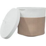  Košara za pohranu s poklopcem smeđe-bijela Ø 40x35 cm pamučna | shoptok.hr