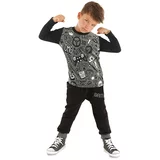 Mushi Gamer Boys' Anthracite Gray T-shirt and Black Pants Suit
