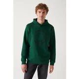 Avva Men's Green Hooded 3 Thread Fleece Inside Printed Standard Fit Regular Cut Sweatshirt