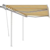 vidaXL Ročno zložljiva tenda s stebrički 3x2,5 m rumena in bela | Shoptok.si