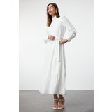 Trendyol Ecru Linen Look Woven Dress with Ruffled Belted Skirt | Shoptok.si