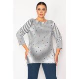 Şans Women's Plus Size Bone Line And Points Patterned Capri Sleeved Tunic cene