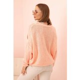 Kesi Włoski Women's sweater with a V-neck and buttons apricot | Shoptok.si