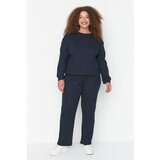 Trendyol Curve Navy Blue Crew Neck Knitted Pajamas Set Cene