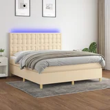  The Living Store Box spring postelja z vzmetnico LED krem 160x200 cm blago - Box Spring Postelja, (21502774)