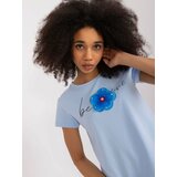 Fashion Hunters Light blue cotton T-shirt BASIC FEEL GOOD Cene