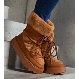  Brown insulated lace-up snow boots decorated with fur Istiss | shoptok.hr
