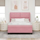  Box Spring Postelja z Blazino Roza 160x200 cm Žamet, (22051532) | Shoptok.si