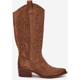 Boto Cowboy Boots With Perforated Pattern On Low Heel Khaki Selirae | shoptok.hr