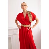 Kesi Włoski Long dress with a decorative belt red Cene