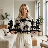 Wallxpert metalni zidni ukras 5259, losovi u planinskom pejzažu sa šumom, 60 x 26 cm, crni | Eponuda.com