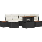 vidaXL 7-delna vrtna sedežna garnitura z blazinami Črn Poli Ratan Acacia | Shoptok.si