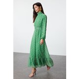 Trendyol Green Floral High Collar Waist Detailed Lined Chiffon Woven Dress | shoptok.hr