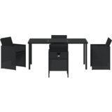 vidaXL set od 5 dijelova za objedovanje u vrtu s jastučićima crni poli ratan, vrtni stol crni 160x80x73 cm kaljeno staklo | shoptok.hr