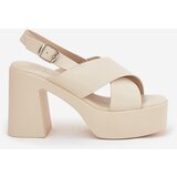 Boto Ladies Sandals On Heel And Platform Made Of Eco Leather Light Beige Annavin | shoptok.hr