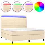  Box spring postelja z vzmetnico LED krem 160x200 cm blago | Shoptok.si