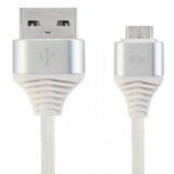 Gembird Premium cotton braided Micro-USB charging and data cable, 1 m, silver/white CC-USB2B-AMmBM-1M-BW2 Cene