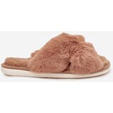 EVENTO Furry Women's Slippers With Intertwined Straps Camel Quenelle | shoptok.hr