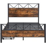 Lumor Postelja 140x200 cm iz kovine - 2 predala na kolesih - rjava, (22151307) | Shoptok.si