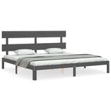 vidaXL Posteljni okvir z vzglavjem siv 200x200 cm trden les | Shoptok.si